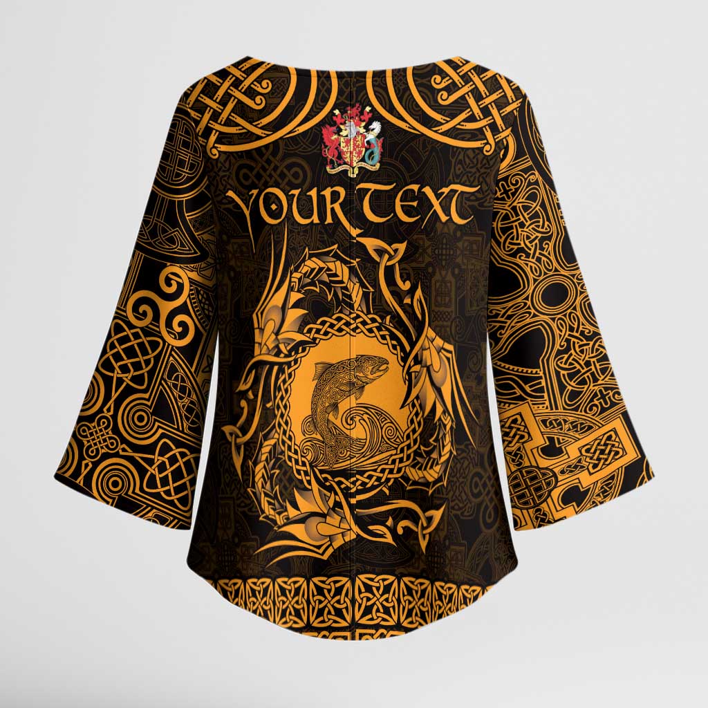 Personalized Carmarthenshire Sir Gaerfyrddin Kimono Sleeve Blouse Gold Deer Stag Celtic-inspired - Wonder Print Shop