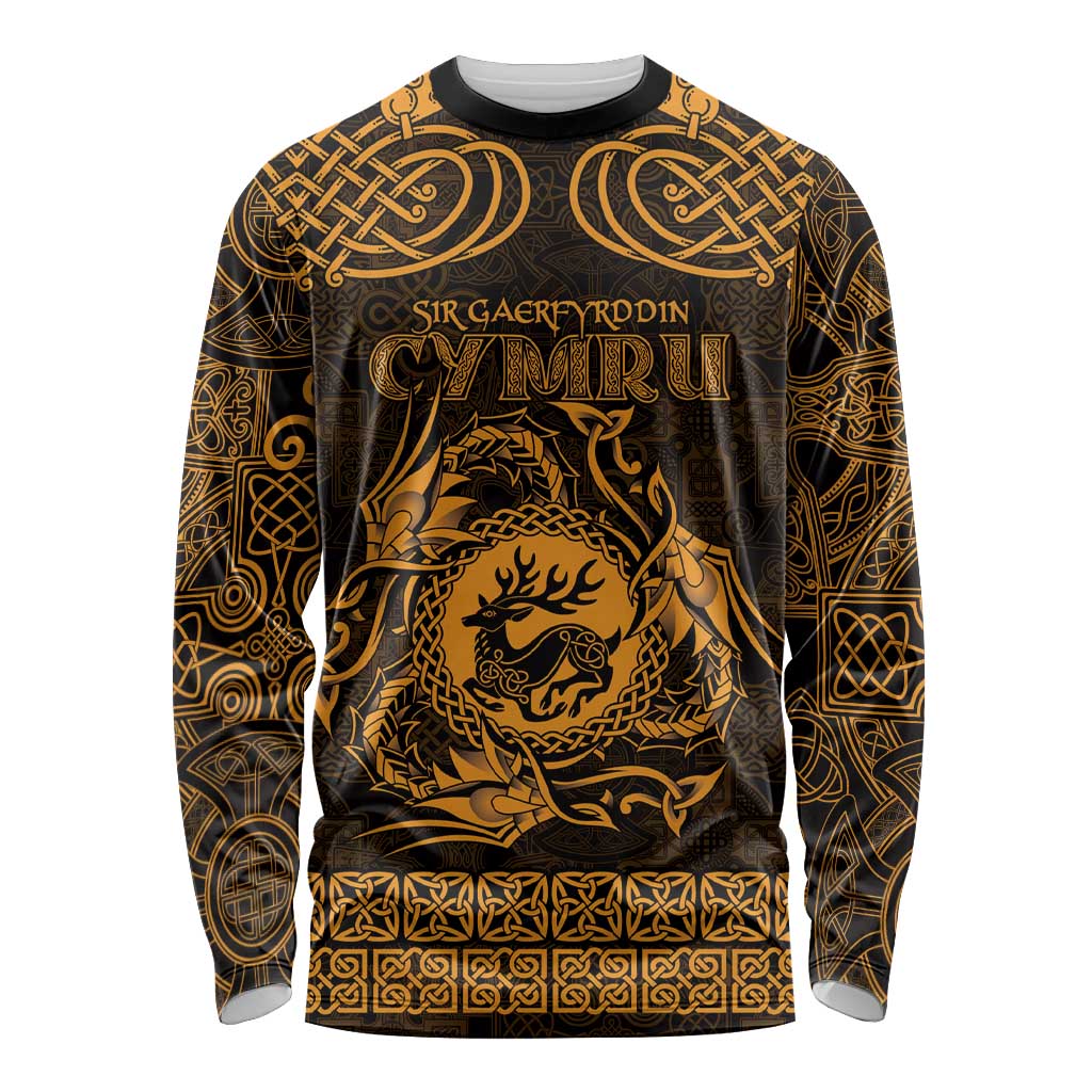 Personalized Carmarthenshire Sir Gaerfyrddin Long Sleeve Shirt Gold Deer Stag Celtic-inspired - Wonder Print Shop