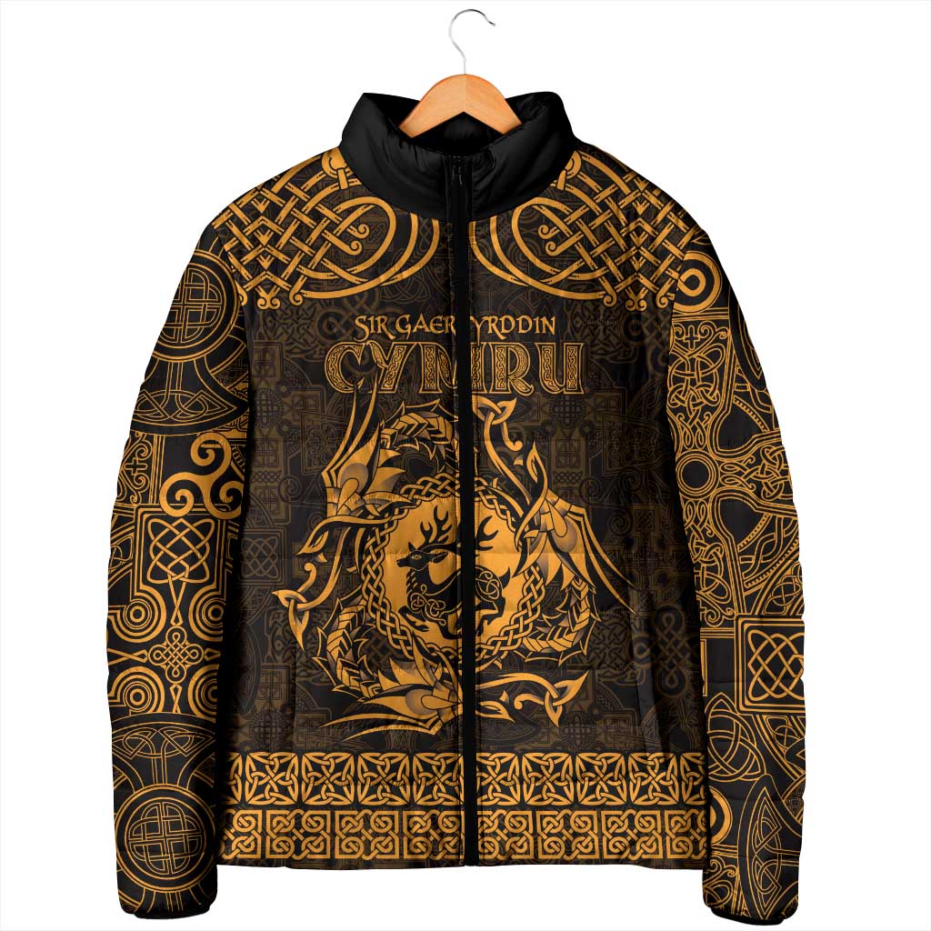 Personalized Carmarthenshire Sir Gaerfyrddin Padded Jacket Gold Deer Stag Celtic-inspired - Wonder Print Shop