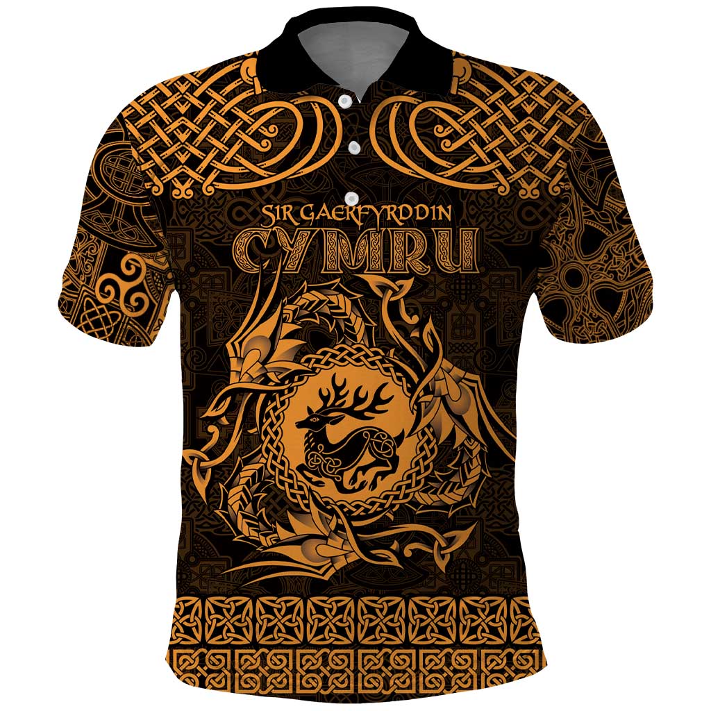 Personalized Carmarthenshire Sir Gaerfyrddin Polo Shirt Gold Deer Stag Celtic-inspired - Wonder Print Shop