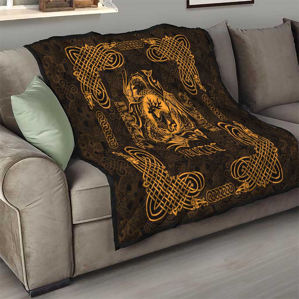 Personalized Carmarthenshire Sir Gaerfyrddin Quilt Gold Deer Stag Celtic-inspired - Wonder Print Shop