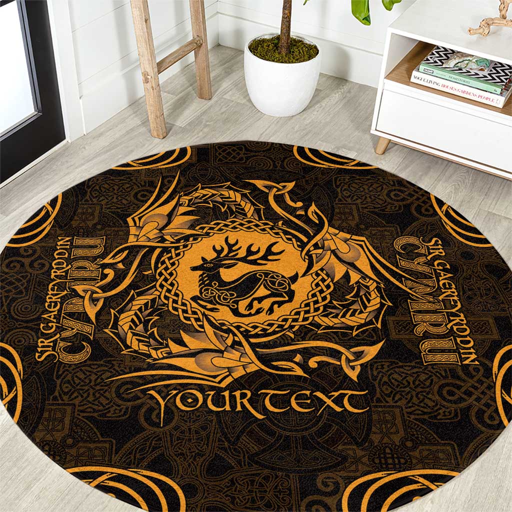Personalized Carmarthenshire Sir Gaerfyrddin Round Carpet Gold Deer Stag Celtic-inspired - Wonder Print Shop