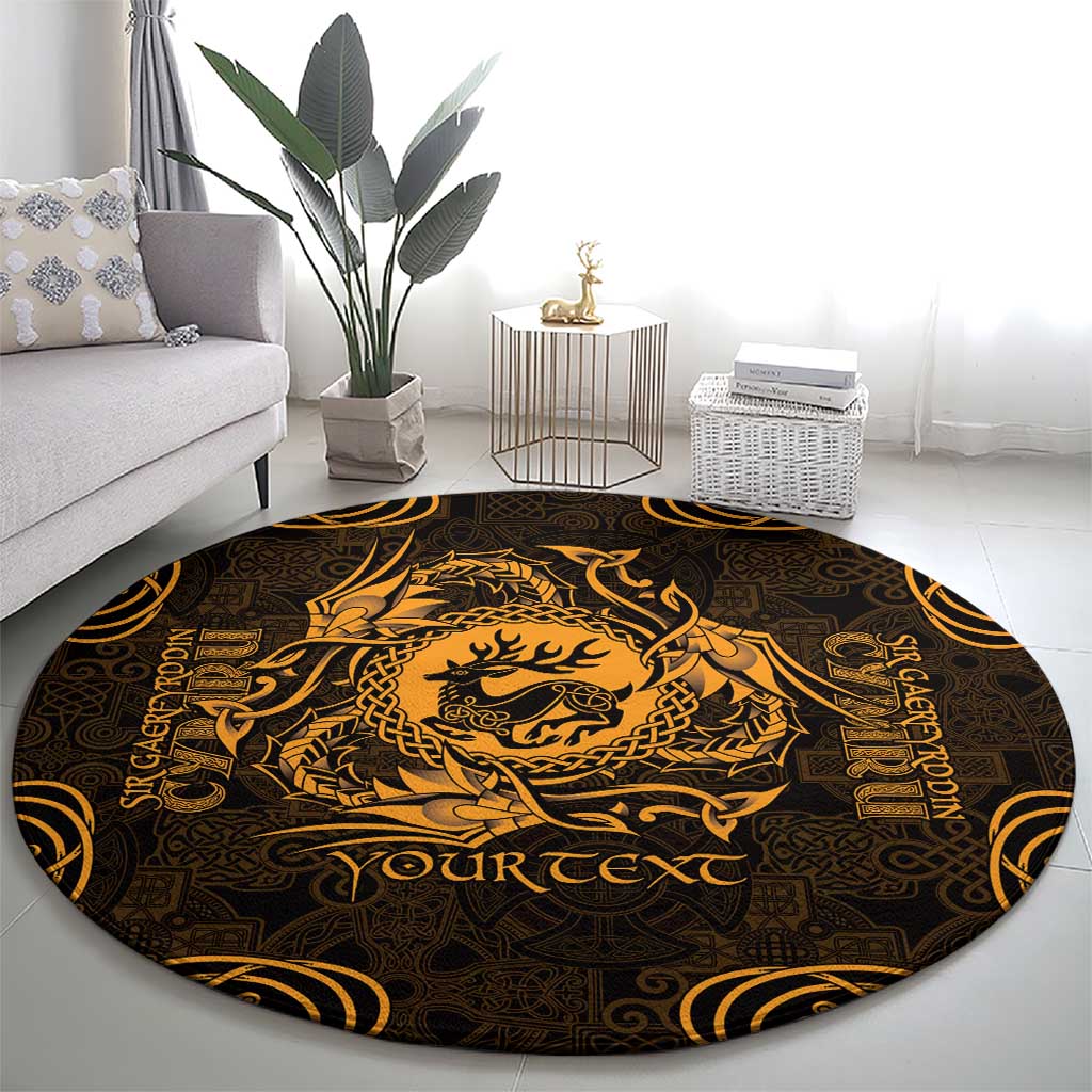 Personalized Carmarthenshire Sir Gaerfyrddin Round Carpet Gold Deer Stag Celtic-inspired - Wonder Print Shop