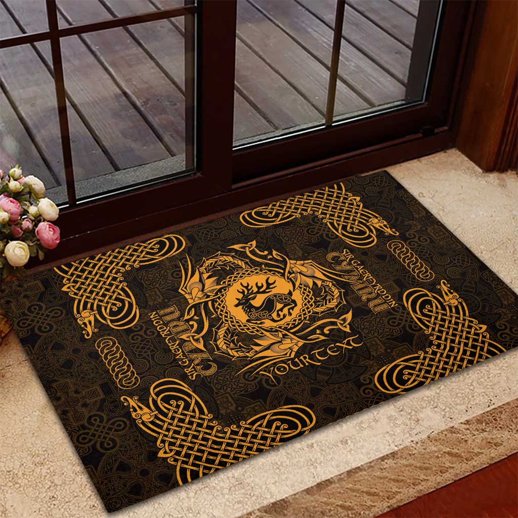 Personalized Carmarthenshire Sir Gaerfyrddin Rubber Doormat Gold Deer Stag Celtic-inspired - Wonder Print Shop