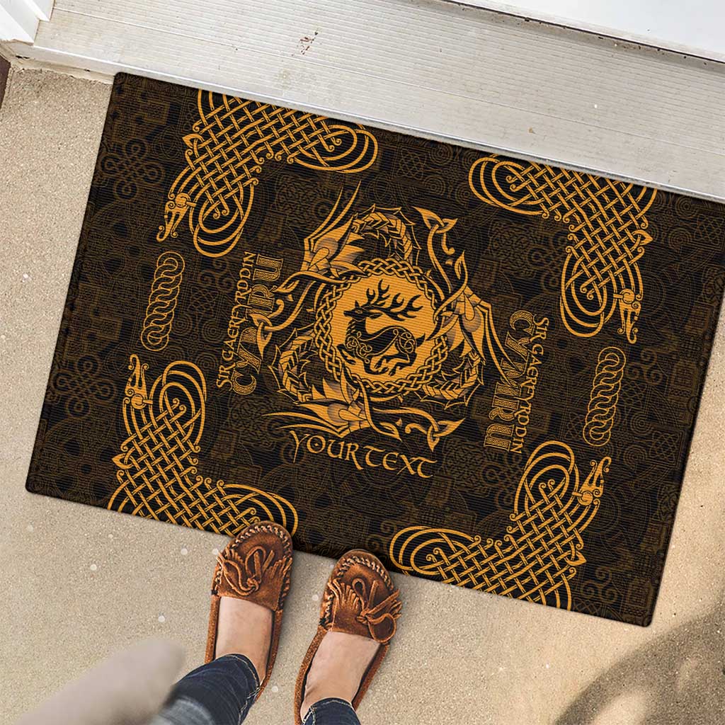 Personalized Carmarthenshire Sir Gaerfyrddin Rubber Doormat Gold Deer Stag Celtic-inspired - Wonder Print Shop