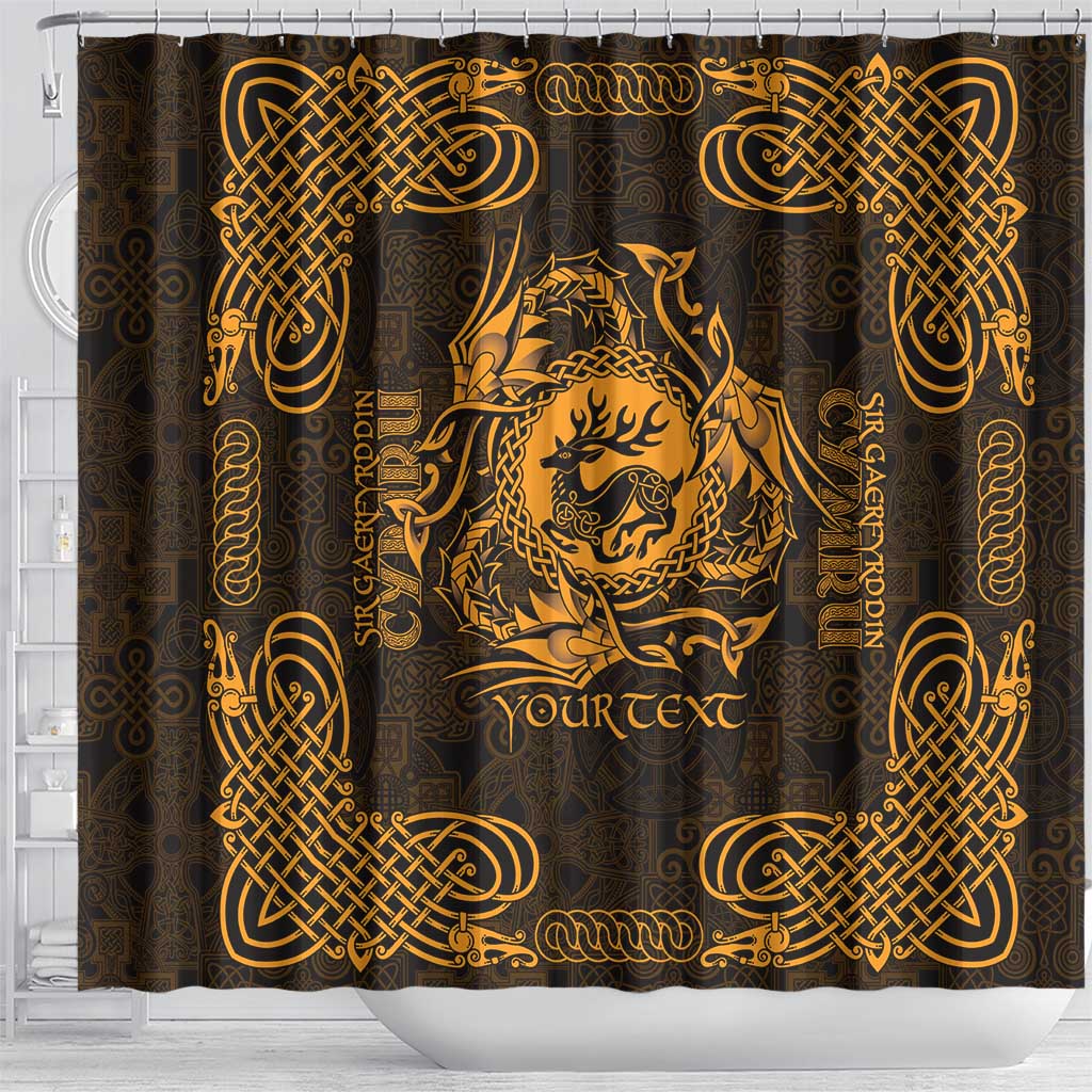 Personalized Carmarthenshire Sir Gaerfyrddin Shower Curtain Gold Deer Stag Celtic-inspired - Wonder Print Shop