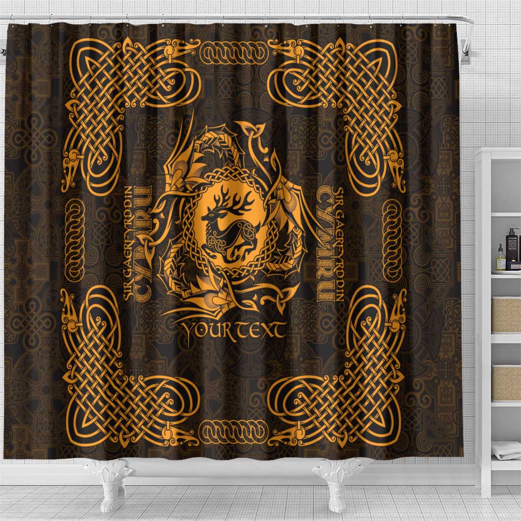 Personalized Carmarthenshire Sir Gaerfyrddin Shower Curtain Gold Deer Stag Celtic-inspired - Wonder Print Shop
