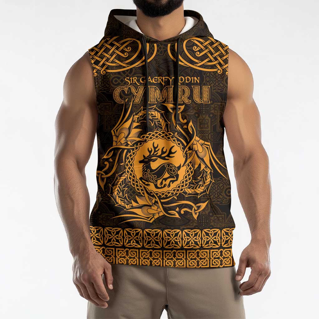 Personalized Carmarthenshire Sir Gaerfyrddin Sleeveless Hoodie Gold Deer Stag Celtic-inspired - Wonder Print Shop