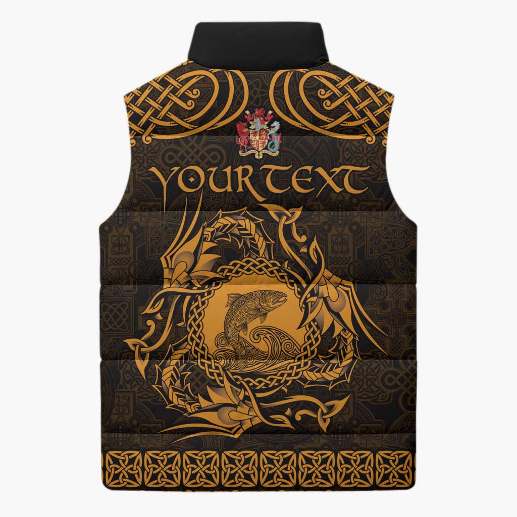 Personalized Carmarthenshire Sir Gaerfyrddin Sleeveless Puffer Jacket Gold Deer Stag Celtic-inspired - Wonder Print Shop