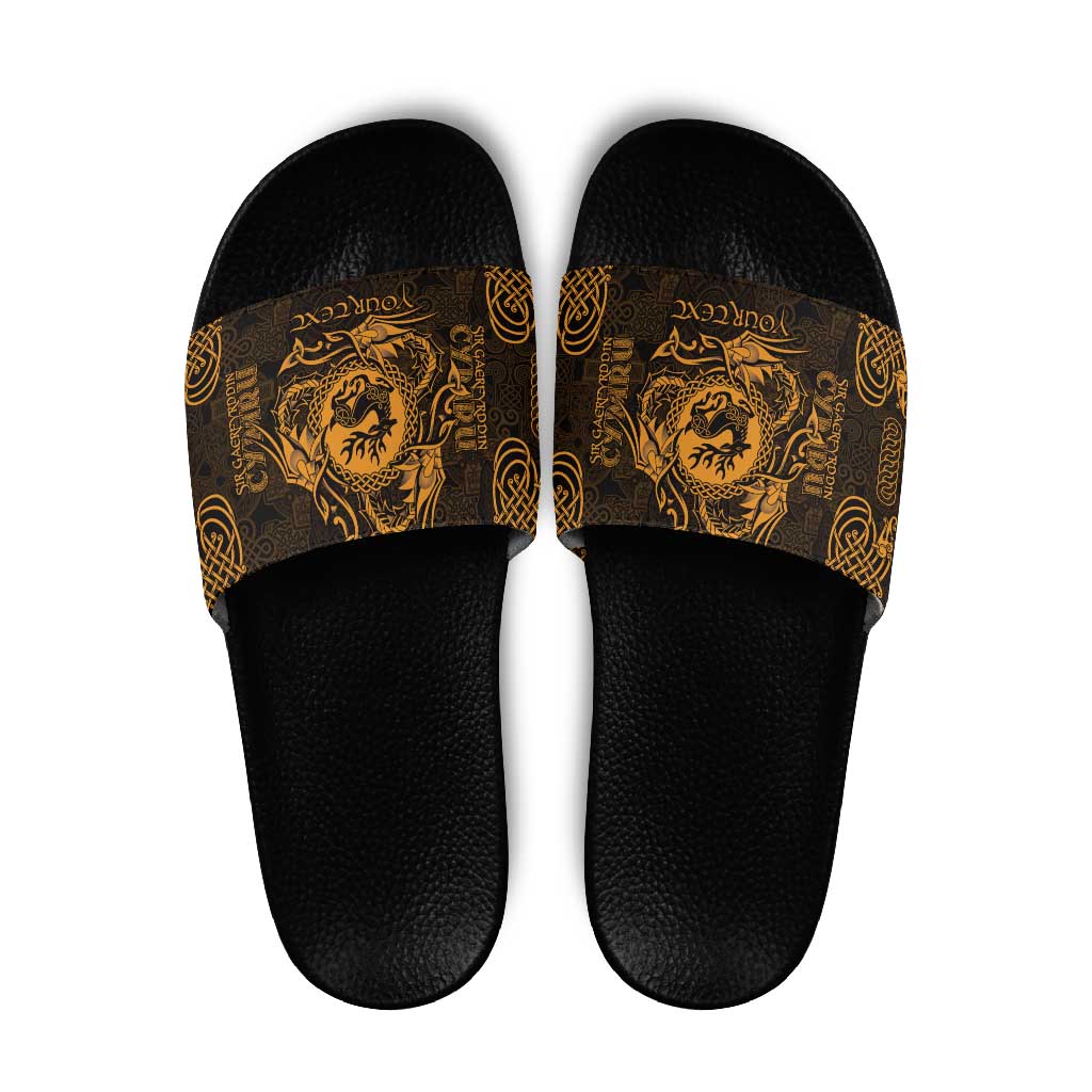 Personalized Carmarthenshire Sir Gaerfyrddin Slide Sandals Gold Deer Stag Celtic-inspired - Wonder Print Shop