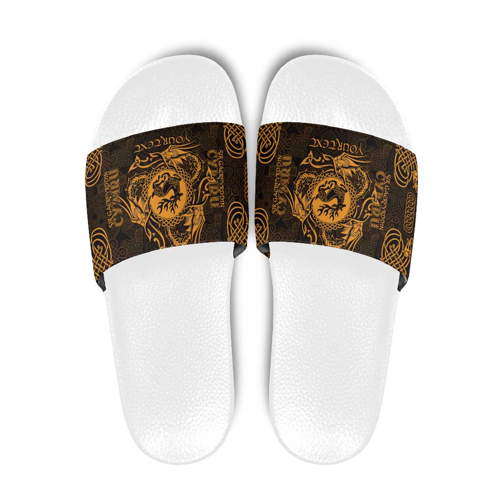 Personalized Carmarthenshire Sir Gaerfyrddin Slide Sandals Gold Deer Stag Celtic-inspired - Wonder Print Shop