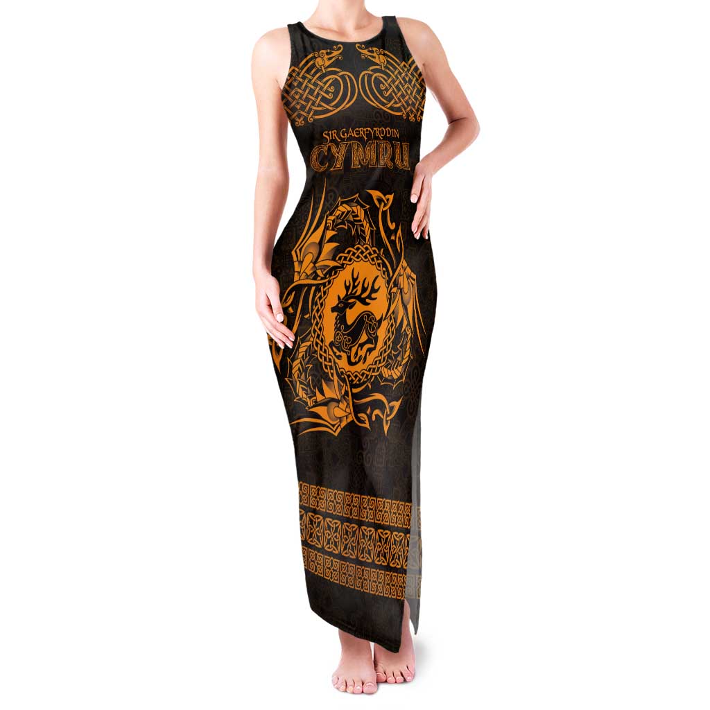 Personalized Carmarthenshire Sir Gaerfyrddin Tank Maxi Dress Gold Deer Stag Celtic-inspired - Wonder Print Shop