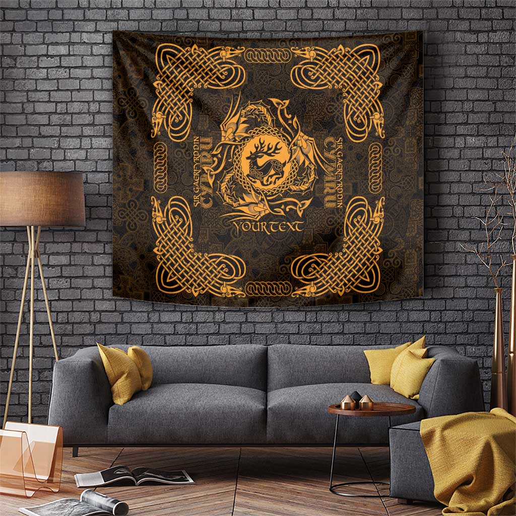 Personalized Carmarthenshire Sir Gaerfyrddin Tapestry Gold Deer Stag Celtic-inspired - Wonder Print Shop