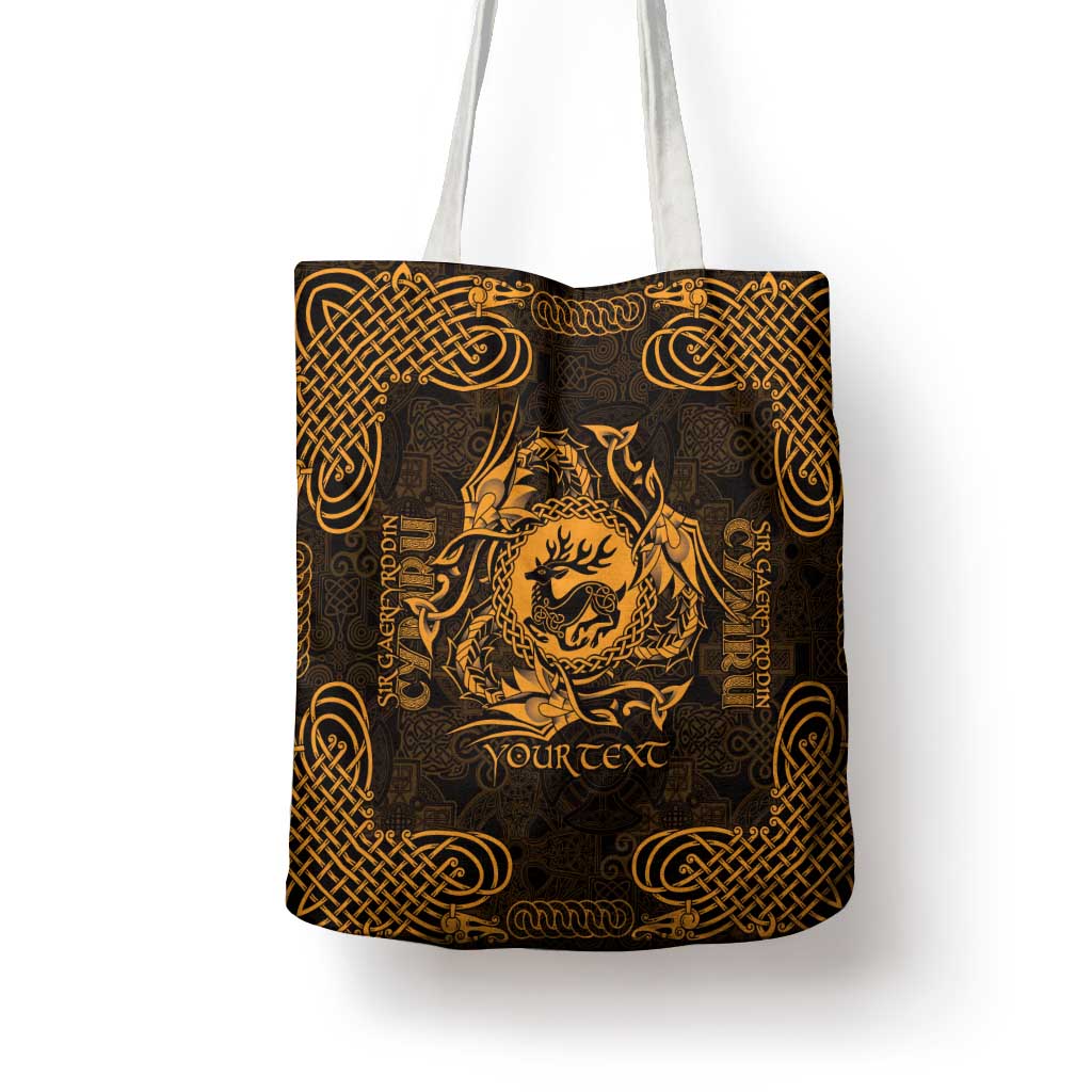 Personalized Carmarthenshire Sir Gaerfyrddin Tote Bag Gold Deer Stag Celtic-inspired - Wonder Print Shop
