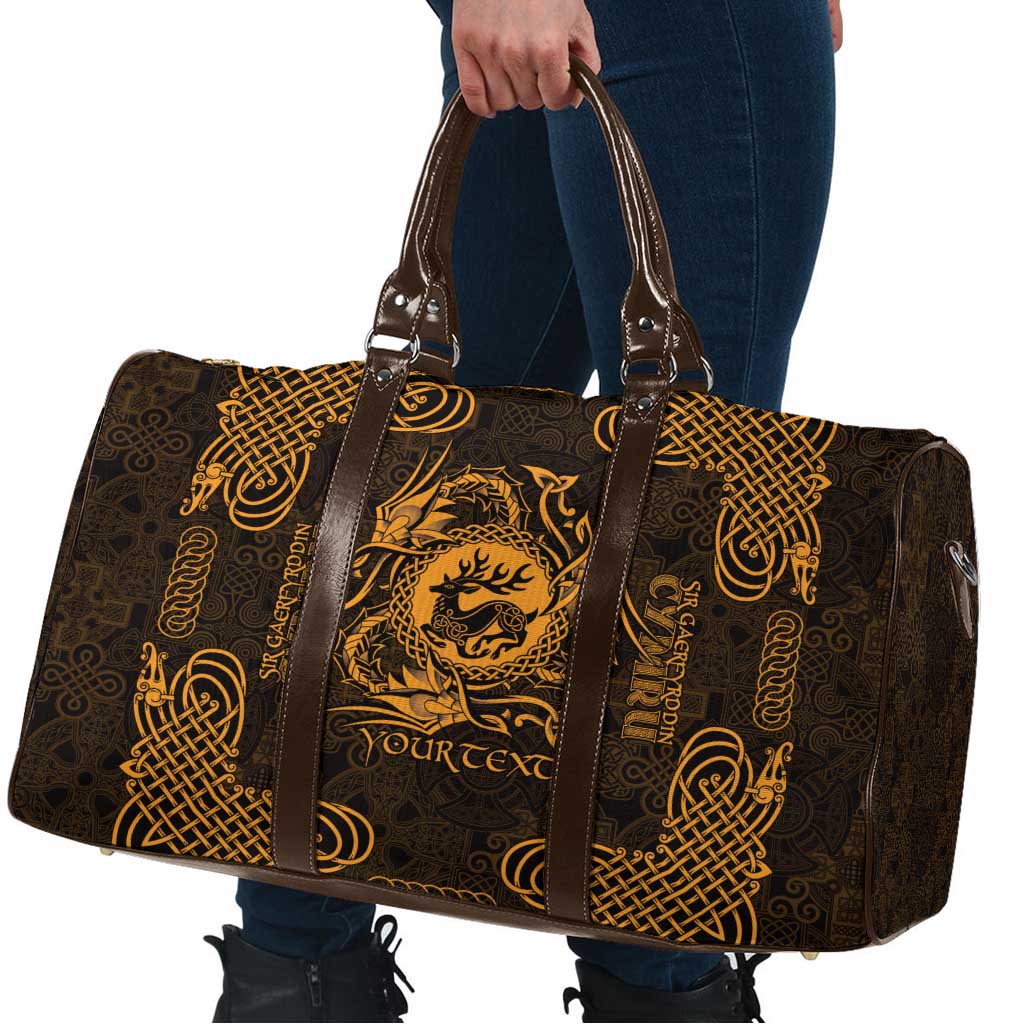 Personalized Carmarthenshire Sir Gaerfyrddin Travel Bag Gold Deer Stag Celtic-inspired - Wonder Print Shop