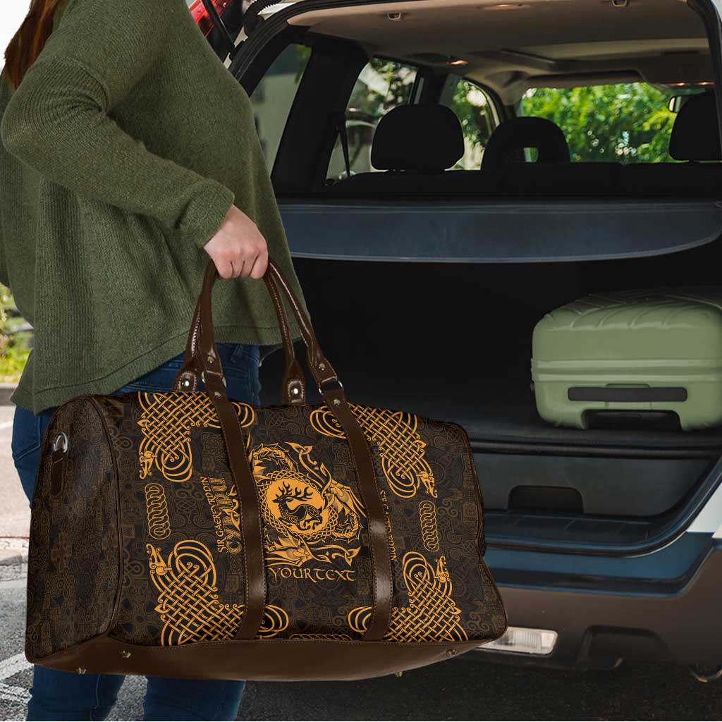 Personalized Carmarthenshire Sir Gaerfyrddin Travel Bag Gold Deer Stag Celtic-inspired - Wonder Print Shop