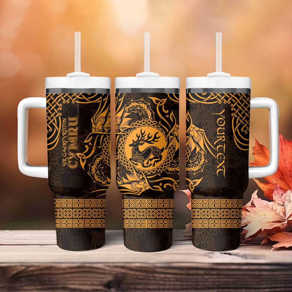 Personalized Carmarthenshire Sir Gaerfyrddin Tumbler With Handle Gold Deer Stag Celtic-inspired - Wonder Print Shop