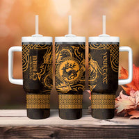 Personalized Carmarthenshire Sir Gaerfyrddin Tumbler With Handle Gold Deer Stag Celtic-inspired - Wonder Print Shop