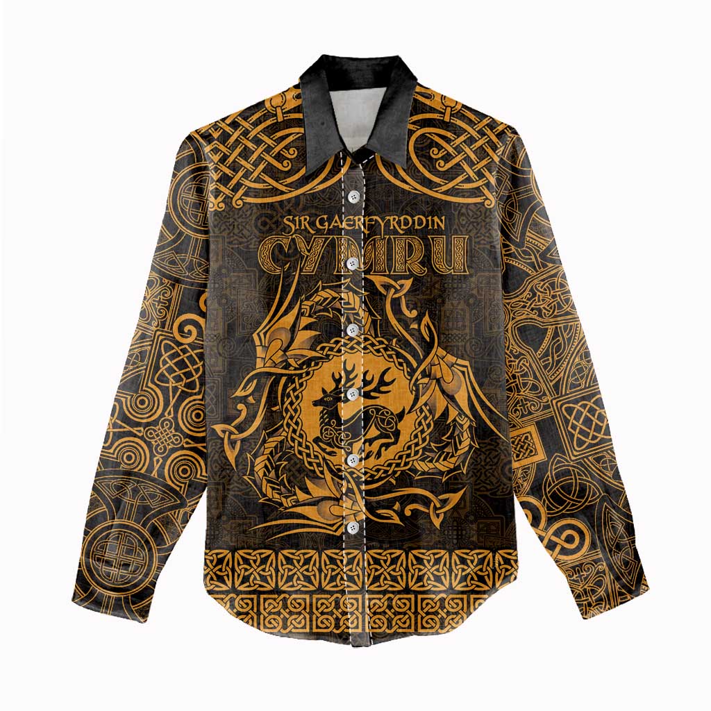 Personalized Carmarthenshire Sir Gaerfyrddin Women Casual Shirt Gold Deer Stag Celtic-inspired - Wonder Print Shop