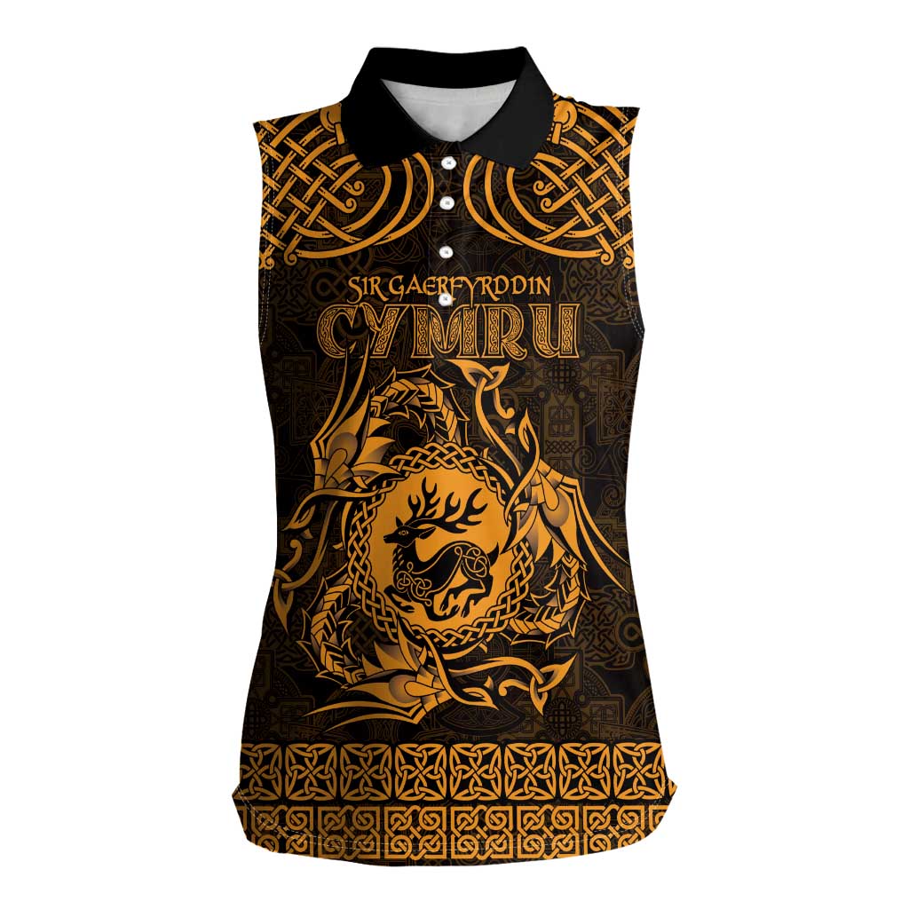 Personalized Carmarthenshire Sir Gaerfyrddin Women Sleeveless Polo Shirt Gold Deer Stag Celtic-inspired - Wonder Print Shop