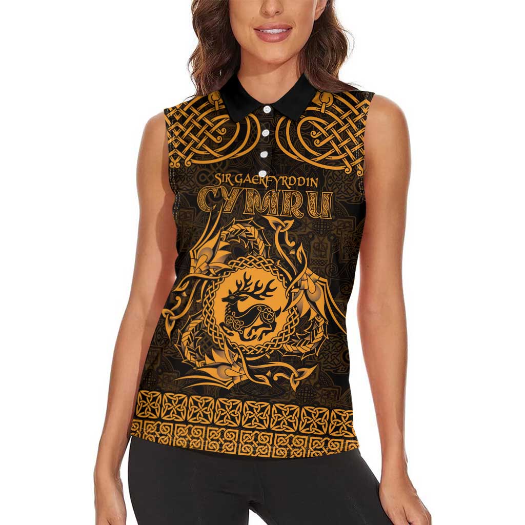 Personalized Carmarthenshire Sir Gaerfyrddin Women Sleeveless Polo Shirt Gold Deer Stag Celtic-inspired - Wonder Print Shop