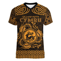 Personalized Carmarthenshire Sir Gaerfyrddin Women V-Neck T-Shirt Gold Deer Stag Celtic-inspired - Wonder Print Shop