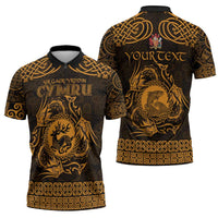 Personalized Carmarthenshire Sir Gaerfyrddin Zipper Polo Shirt Gold Deer Stag Celtic-inspired - Wonder Print Shop