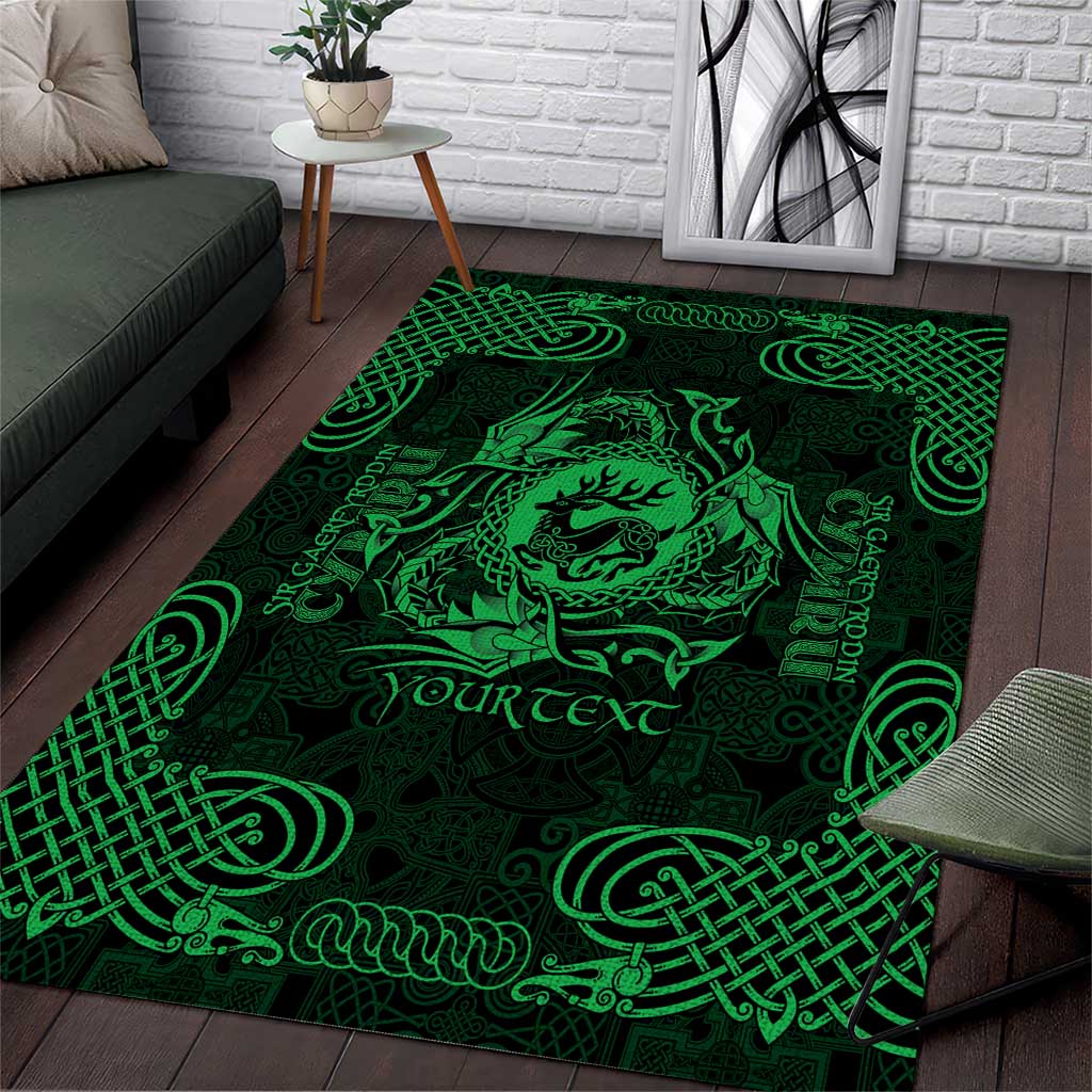 Personalized Carmarthenshire Sir Gaerfyrddin Area Rug Green Deer Stag Celtic-inspired - Wonder Print Shop