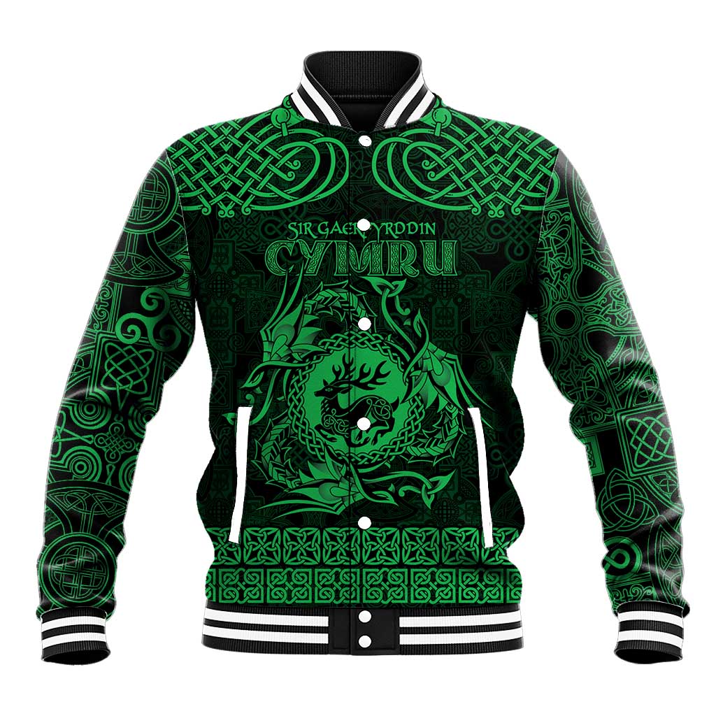 Personalized Carmarthenshire Sir Gaerfyrddin Baseball Jacket Green Deer Stag Celtic-inspired - Wonder Print Shop