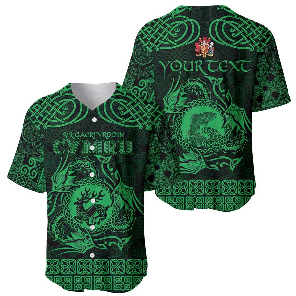 Personalized Carmarthenshire Sir Gaerfyrddin Baseball Jersey Green Deer Stag Celtic-inspired - Wonder Print Shop