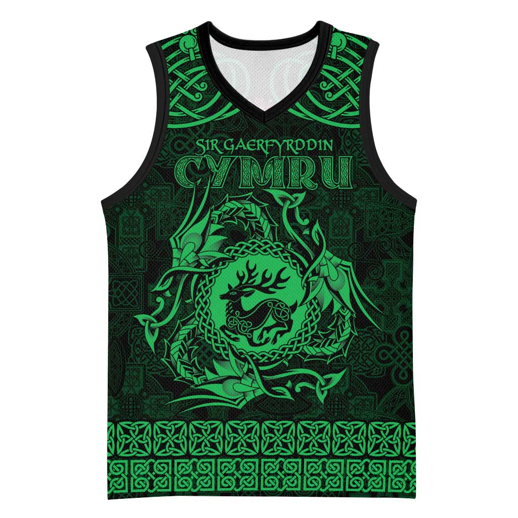 Personalized Carmarthenshire Sir Gaerfyrddin Basketball Jersey Green Deer Stag Celtic-inspired - Wonder Print Shop