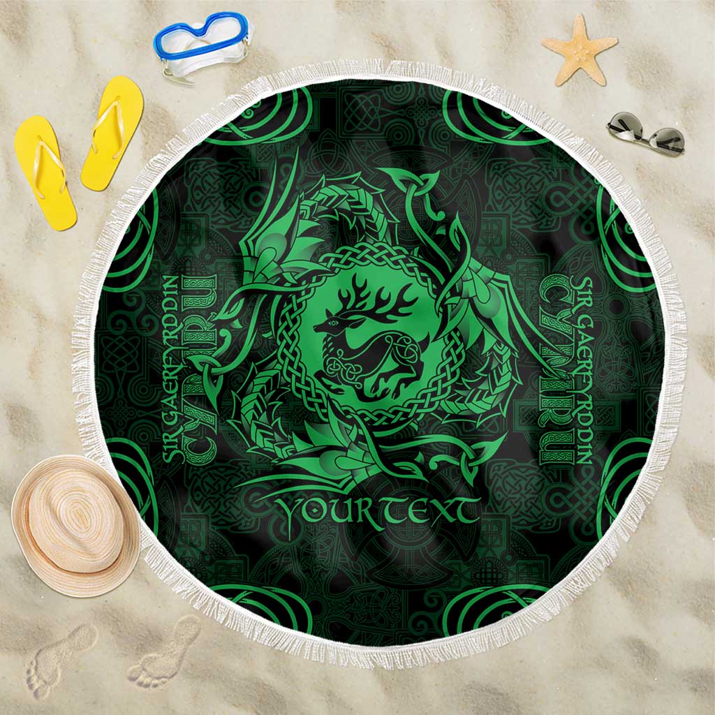 Personalized Carmarthenshire Sir Gaerfyrddin Beach Blanket Green Deer Stag Celtic-inspired - Wonder Print Shop