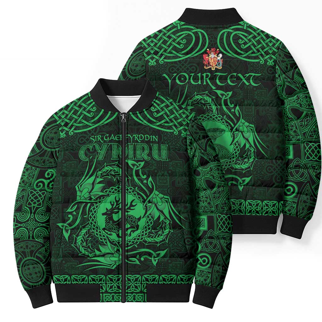 Personalized Carmarthenshire Sir Gaerfyrddin Bomber Puffer Jacket Green Deer Stag Celtic-inspired - Wonder Print Shop