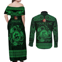 Personalized Carmarthenshire Sir Gaerfyrddin Couples Matching Off Shoulder Maxi Dress and Long Sleeve Button Shirt Green Deer Stag Celtic-inspired - Wonder Print Shop