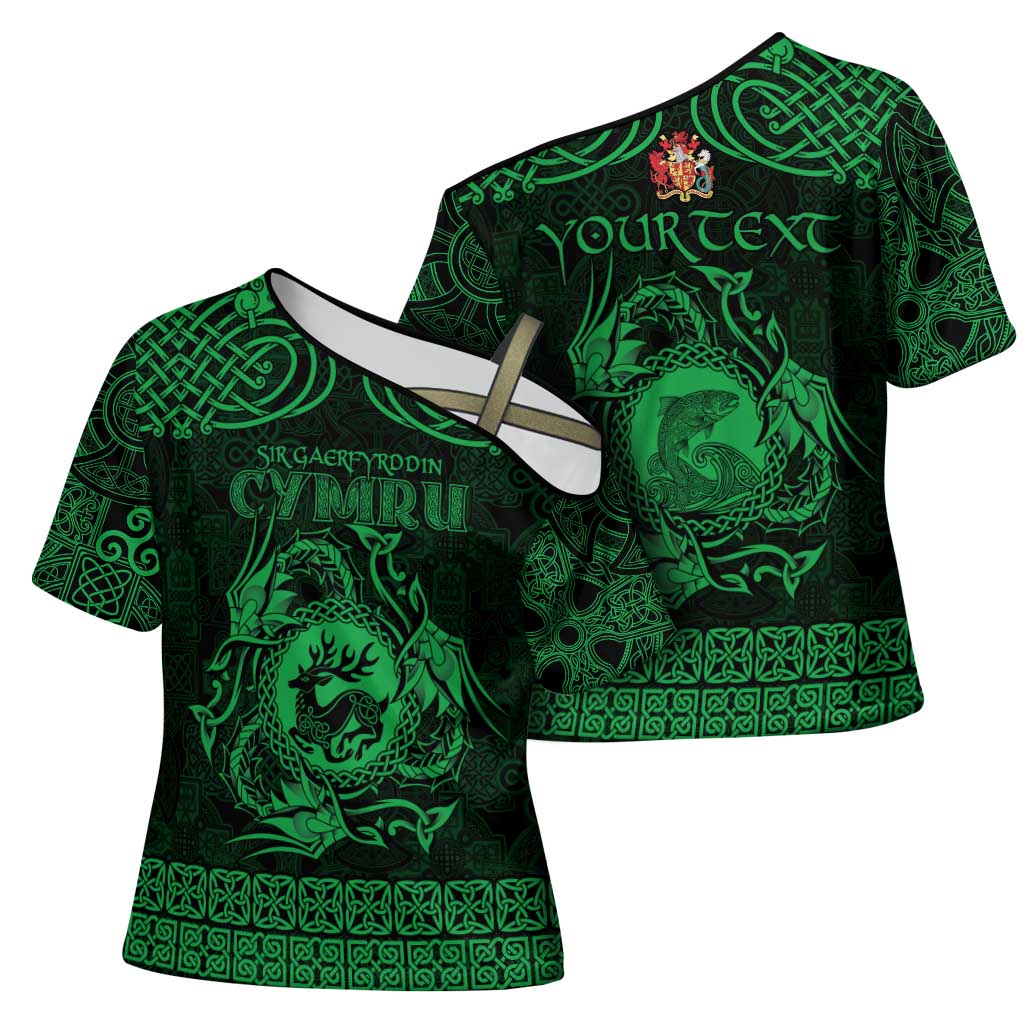 Personalized Carmarthenshire Sir Gaerfyrddin Cross Shoulder Shirt Green Deer Stag Celtic-inspired - Wonder Print Shop