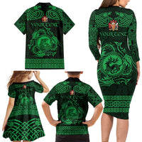 Personalized Carmarthenshire Sir Gaerfyrddin Family Matching Long Sleeve Bodycon Dress and Hawaiian Shirt Green Deer Stag Celtic-inspired - Wonder Print Shop