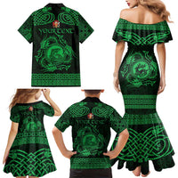 Personalized Carmarthenshire Sir Gaerfyrddin Family Matching Mermaid Dress and Hawaiian Shirt Green Deer Stag Celtic-inspired - Wonder Print Shop
