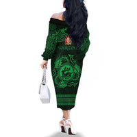 Personalized Carmarthenshire Sir Gaerfyrddin Family Matching Off The Shoulder Long Sleeve Dress and Hawaiian Shirt Green Deer Stag Celtic-inspired - Wonder Print Shop