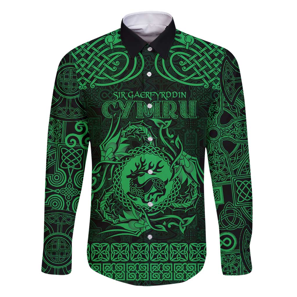 Personalized Carmarthenshire Sir Gaerfyrddin Family Matching Off Shoulder Maxi Dress and Hawaiian Shirt Green Deer Stag Celtic-inspired - Wonder Print Shop