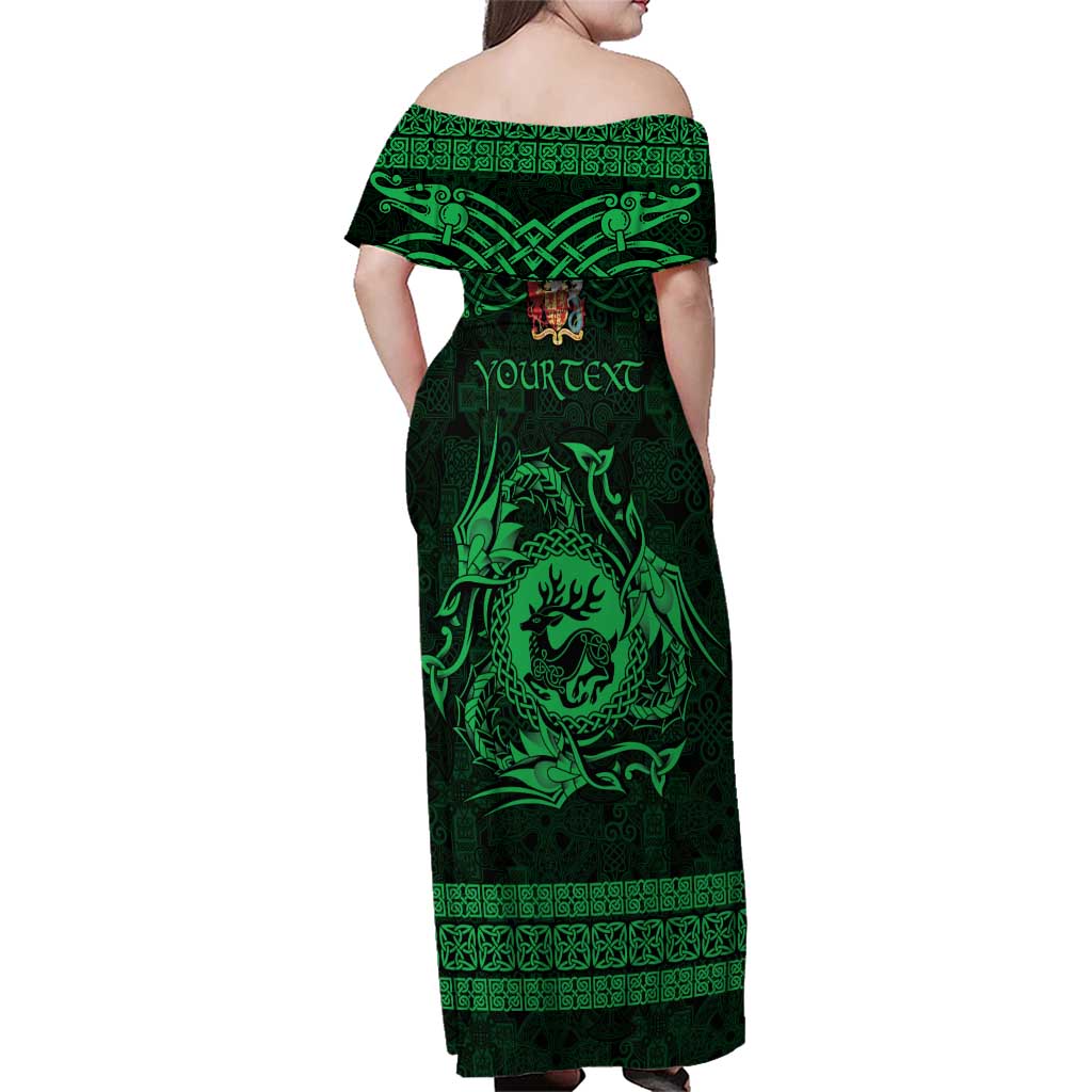 Personalized Carmarthenshire Sir Gaerfyrddin Family Matching Off Shoulder Maxi Dress and Hawaiian Shirt Green Deer Stag Celtic-inspired - Wonder Print Shop