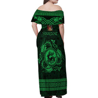 Personalized Carmarthenshire Sir Gaerfyrddin Family Matching Off Shoulder Maxi Dress and Hawaiian Shirt Green Deer Stag Celtic-inspired - Wonder Print Shop