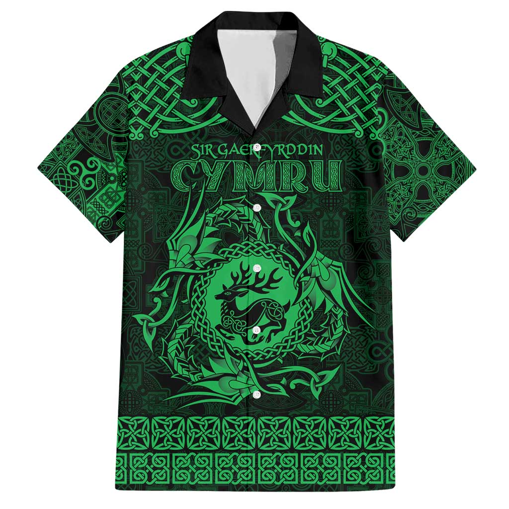 Personalized Carmarthenshire Sir Gaerfyrddin Family Matching Short Sleeve Bodycon Dress and Hawaiian Shirt Green Deer Stag Celtic-inspired - Wonder Print Shop