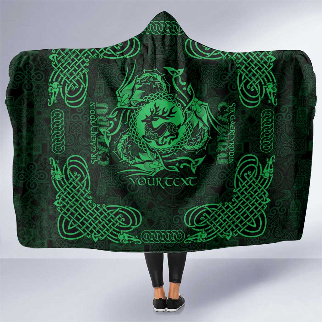Personalized Carmarthenshire Sir Gaerfyrddin Hooded Blanket Green Deer Stag Celtic-inspired - Wonder Print Shop