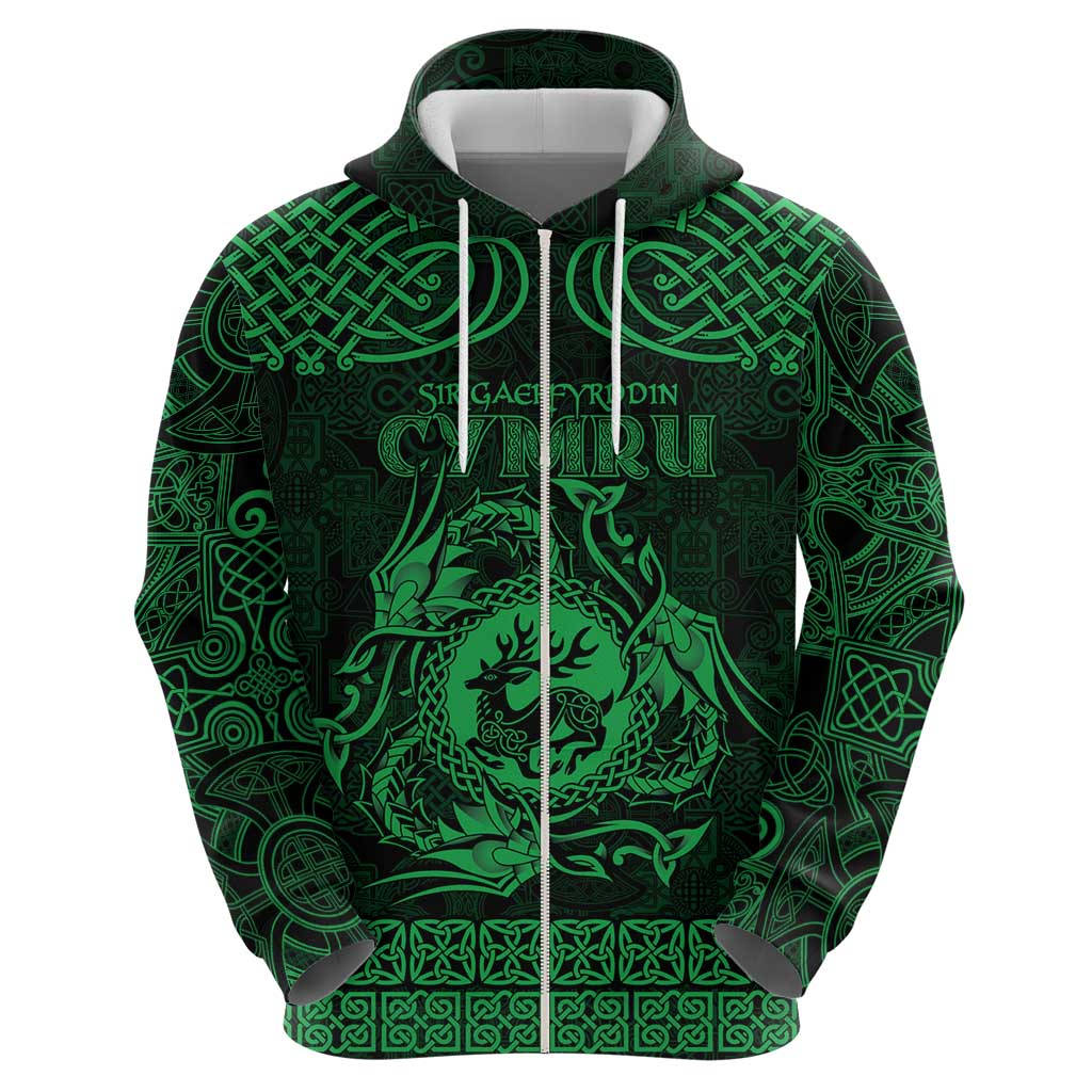 Personalized Carmarthenshire Sir Gaerfyrddin Hoodie Green Deer Stag Celtic-inspired - Wonder Print Shop