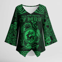 Personalized Carmarthenshire Sir Gaerfyrddin Kimono Sleeve Blouse Green Deer Stag Celtic-inspired - Wonder Print Shop