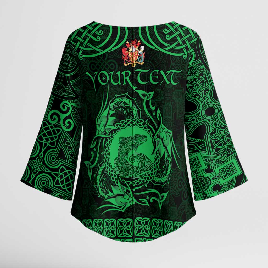 Personalized Carmarthenshire Sir Gaerfyrddin Kimono Sleeve Blouse Green Deer Stag Celtic-inspired - Wonder Print Shop
