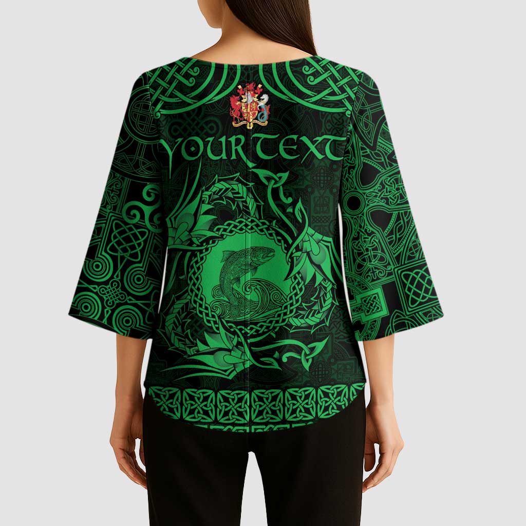 Personalized Carmarthenshire Sir Gaerfyrddin Kimono Sleeve Blouse Green Deer Stag Celtic-inspired - Wonder Print Shop