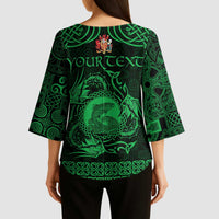 Personalized Carmarthenshire Sir Gaerfyrddin Kimono Sleeve Blouse Green Deer Stag Celtic-inspired - Wonder Print Shop