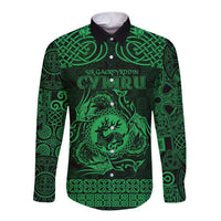 Personalized Carmarthenshire Sir Gaerfyrddin Long Sleeve Button Shirt Green Deer Stag Celtic-inspired - Wonder Print Shop