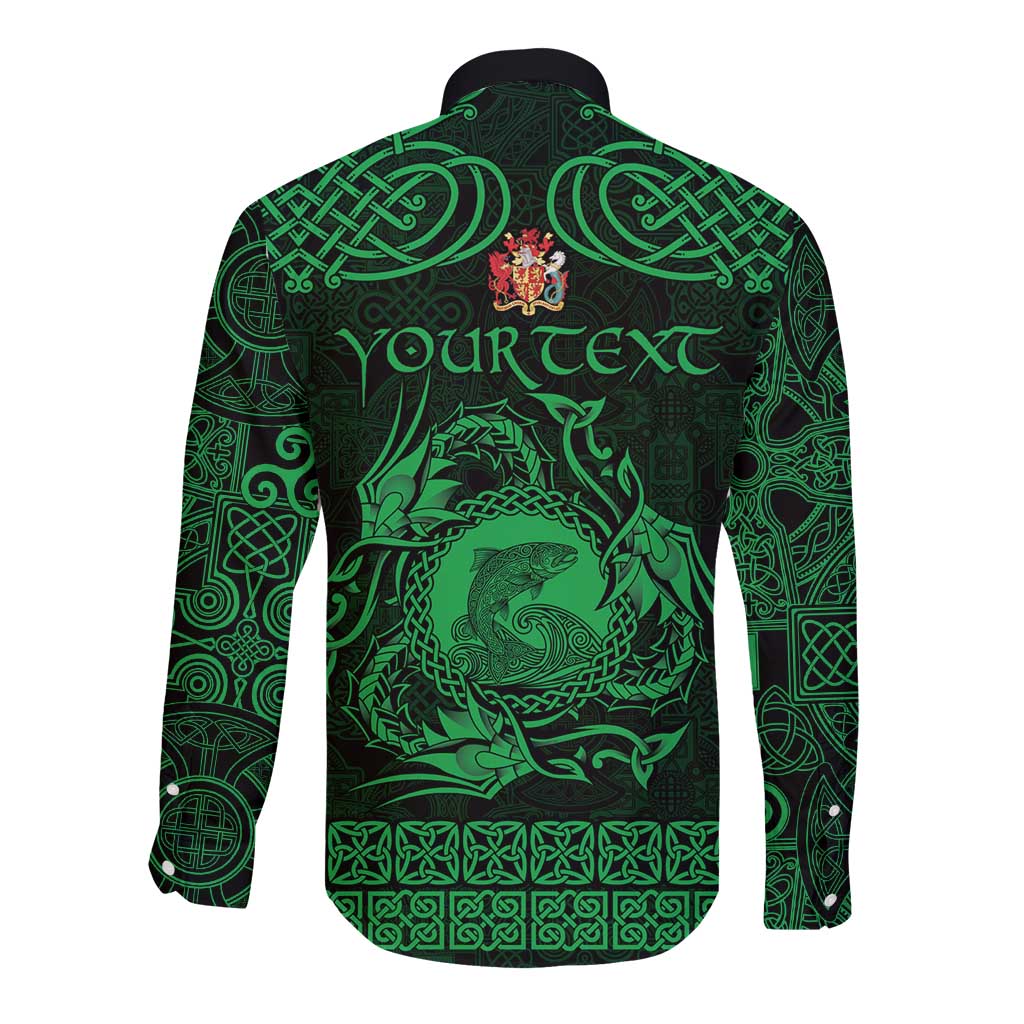 Personalized Carmarthenshire Sir Gaerfyrddin Long Sleeve Button Shirt Green Deer Stag Celtic-inspired - Wonder Print Shop